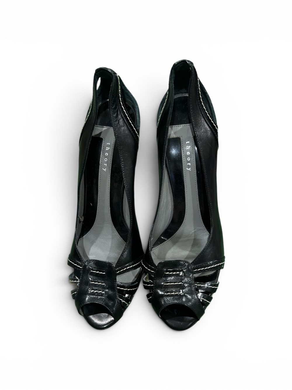 Theory Black Peep-Toe Slingback Heels